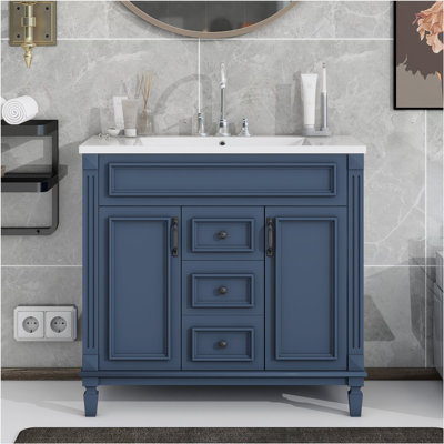Meuble-lavabo de salle de bain avec lavabo supérieur, armoire de rangement moderne avec tiroirs