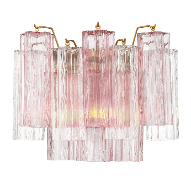 2 Light Sconce, Aged Brass/Pink