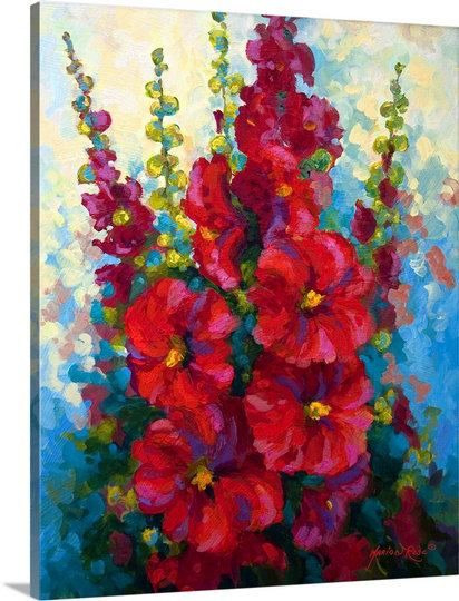 "Anjolena New Hollyhocks" par Marion Rose, reproduction d'art sur toile, H 20 po x l 16 po x P 1,25 po