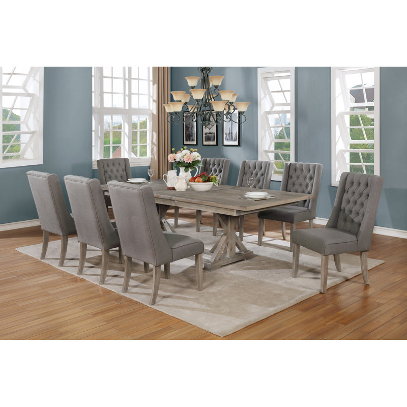 Dions 8 - Person Extendable Trestle Dining Set, Dark Gray