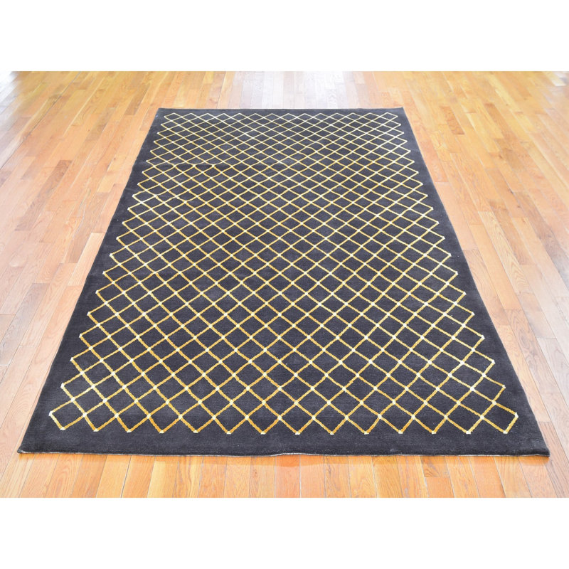 Tapis noir / brun noué à la main de conception unique 6 pi x 8 pi 9 po Beverly
