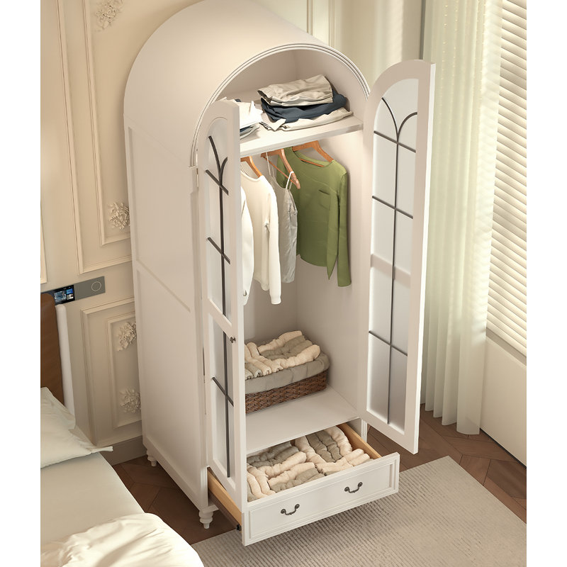 Garde-robe arquée en chêne crème rétro
