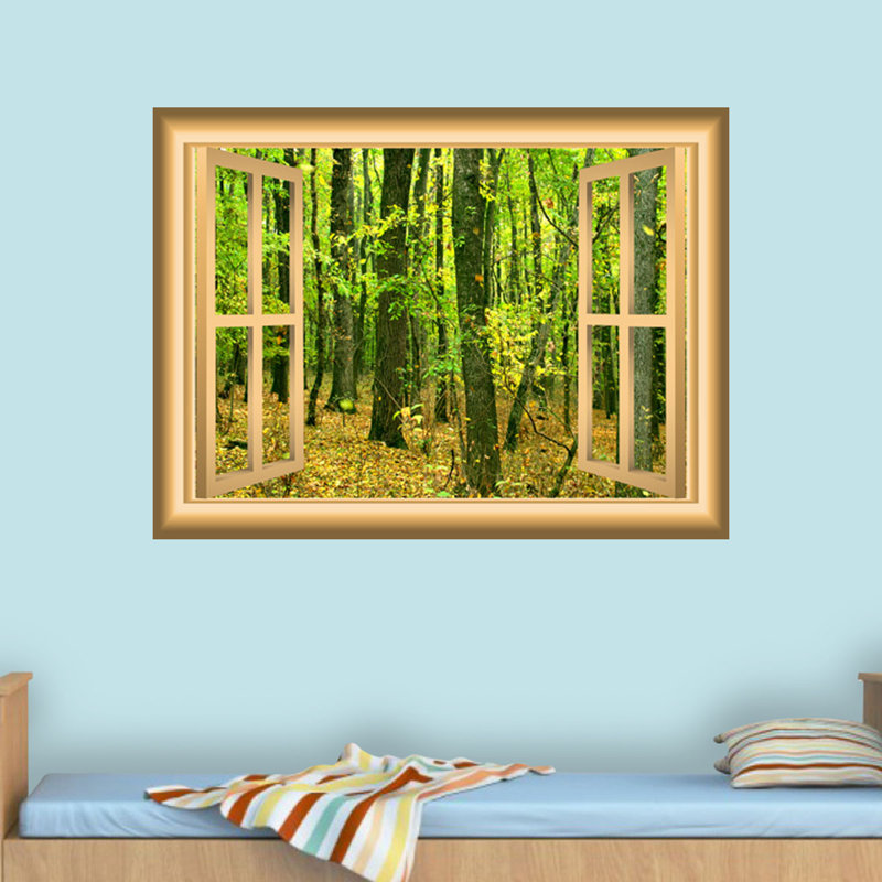 Décalcomanie murale fenêtre de forêt automne, H 36 po x l 46 po x P 0,01 po