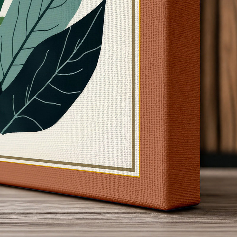 Golden Bloom Botanical - Wrapped Canvas, 24x16 - 61.0 x 40.6 cm, Terracotta Border