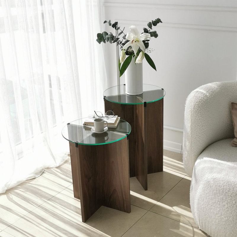 Lili Glass Pedestal Nesting Tables