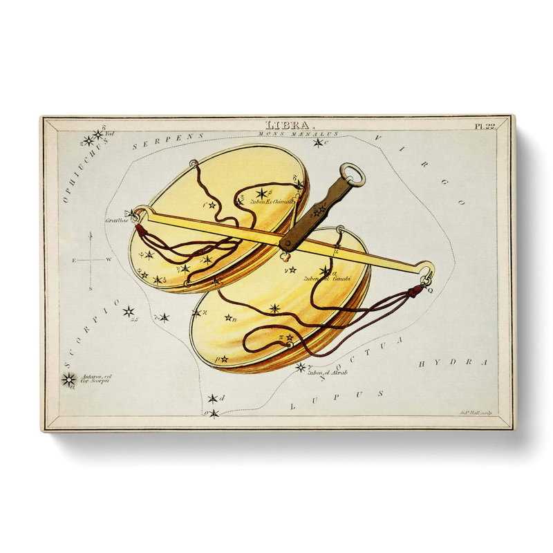 Astronomical Zodiac Chart of the Libra - Wrapped Canvas Painting Pint - Wrapped Canvas, 35cm H x 50cm W x 3cm D