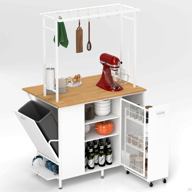 Îlot de cuisine avec espace de rangement, bar avec panneau rabattable pliable