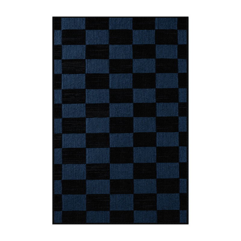 Machine Washable Checkered Green Area Rug, Rectangle 8' x 12'