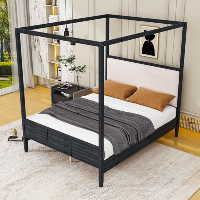 Wooden Canopy Platform Bed with Headboard