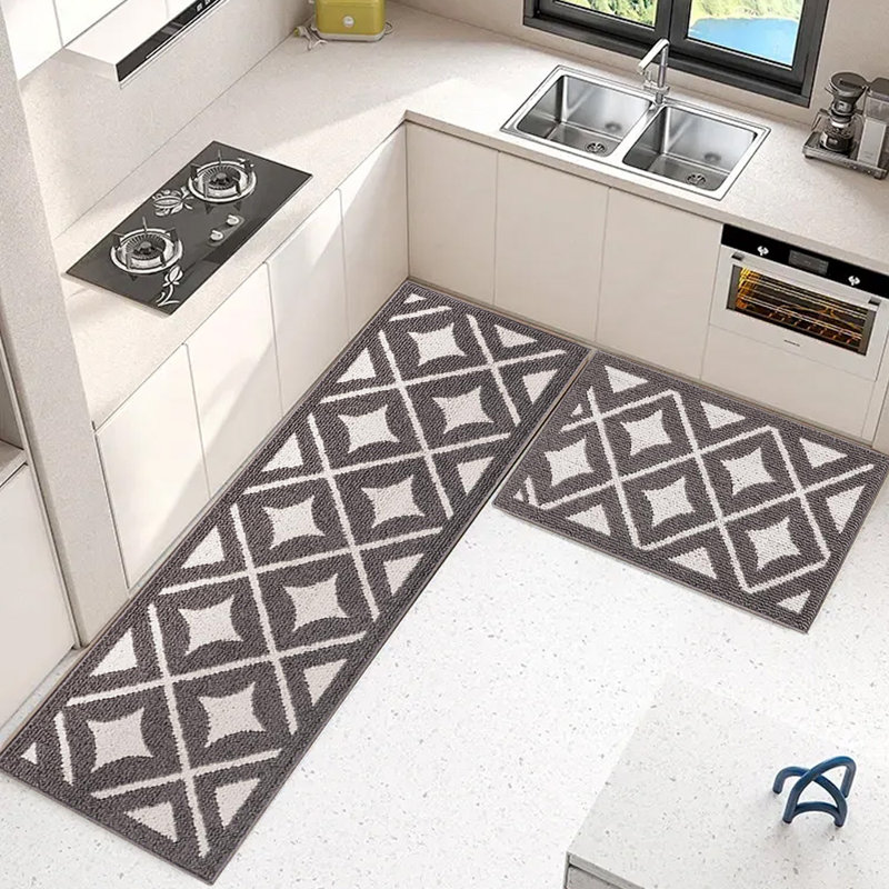 Kitchen Mats, Machine Washable, Non Slip Kitchen Rugs, 3 Piece Set, Gray