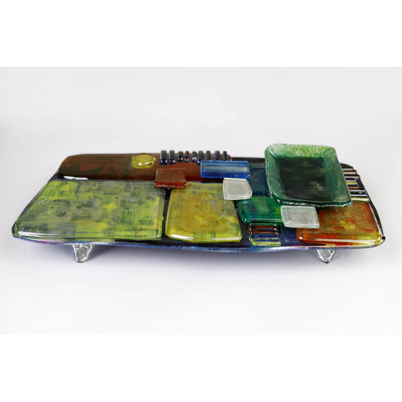 World Menagerie Aspasios Glass Cheese Board, Blue/Green