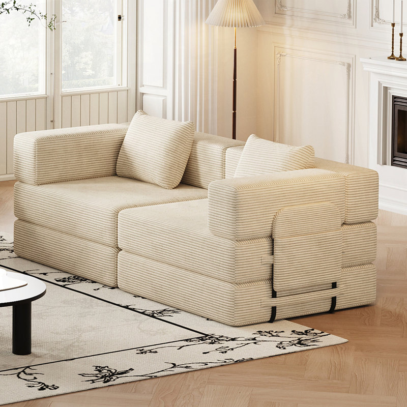 Canapé-lit convertible 72,4 pouces, Tissu beige