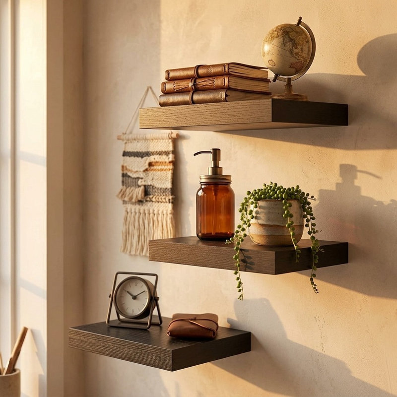 3 Piece Square Wood Floating Shelf