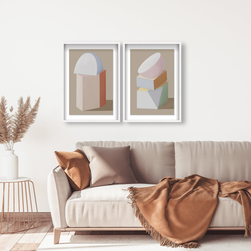 Sculptural Set Shadowbox Abstract Print by Oliver Gal, Black Frame, 10 x 15, 21.5"H x 31.5"W, White Shadowbox