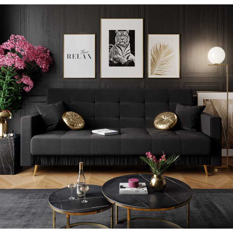 Selke 3 Seater Velvet Sofa, Black