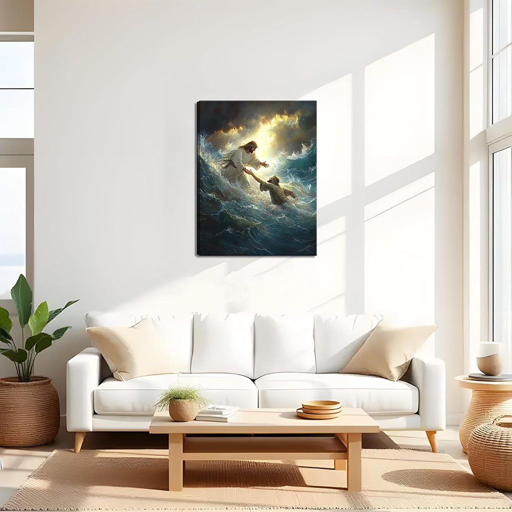 Astoria Grand Jesus Wall Art – Jesus Rescuing Peter – Christian Canvas ...