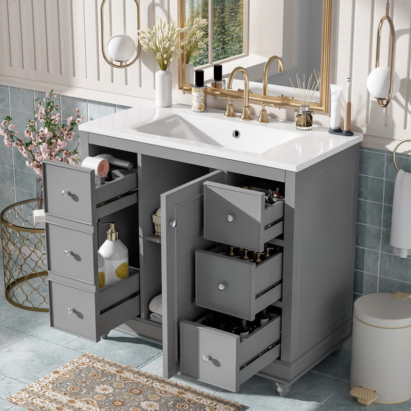 Meuble-lavabo de salle de bain avec lavabo intégré en résine