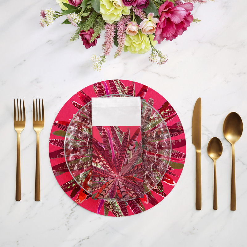 Pheasant Feathers Cotton Sateen Dinner Napkins, Plum