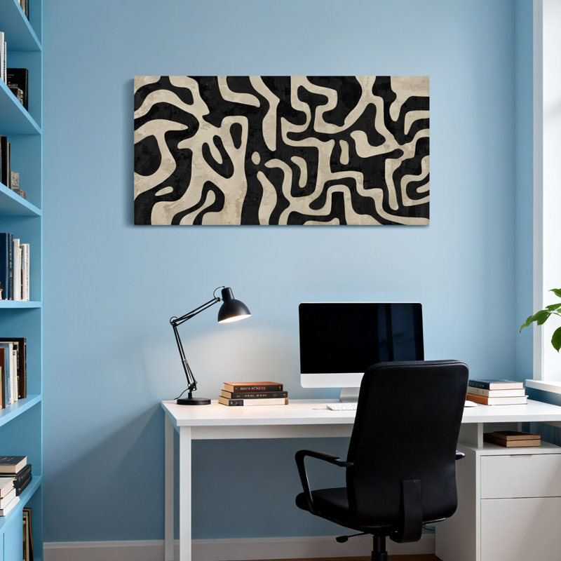 Motif organique noir et crème à la mode, H 20 po x l 40 po