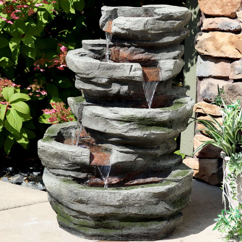 Hugo Cobblestone Rock Polyresin Outdoor Water Fountain with Lights