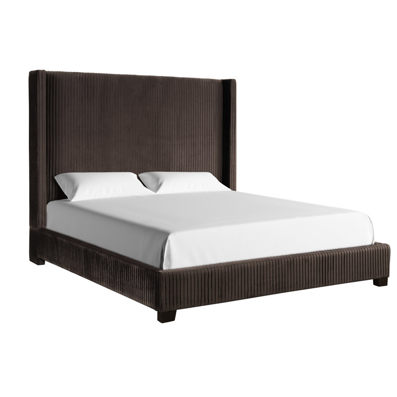 Très grand lit tapissier dans une boîte avec une impression plissée brun foncé, profondeur 90, largeur 84, hauteur 68,5, boîte de ressort requise, apparence
