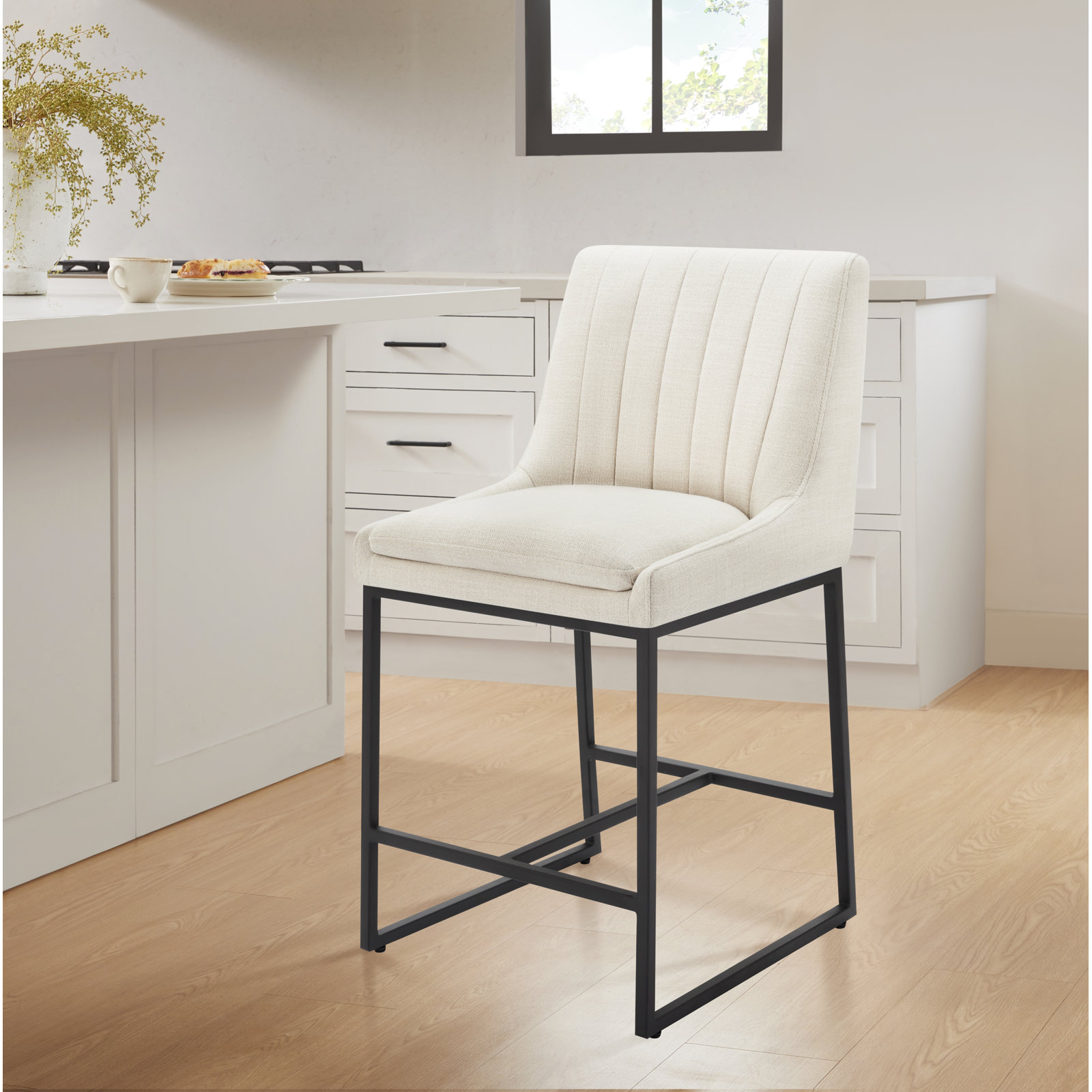 Winn 26" Bar Stool, Effie Linen Performance Linen