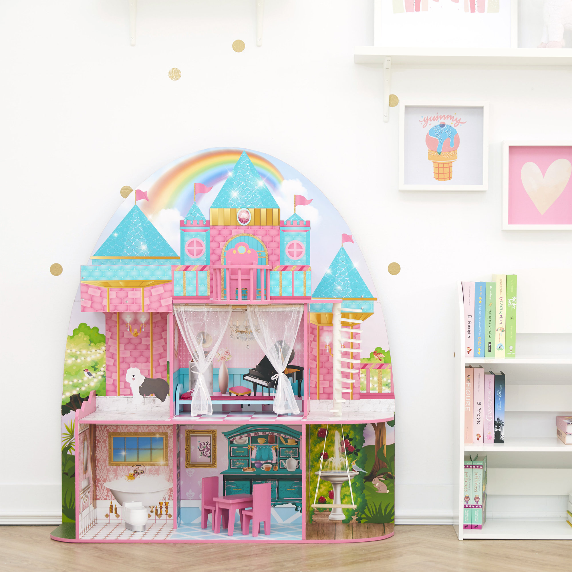 Doll House Colorful Light and 13 Rooms Huge Dollhouse with 3 Dolls