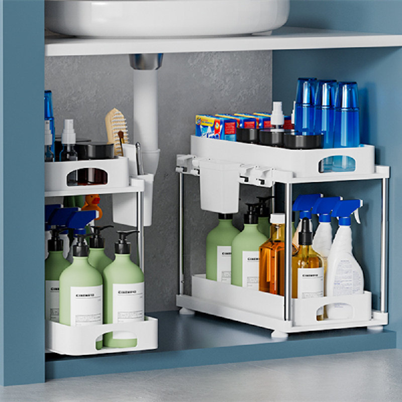2 Pack Under Sink Storage Kitchen Organiser,Two Slide-Out Drawers,Space Saving,Height Adjustable