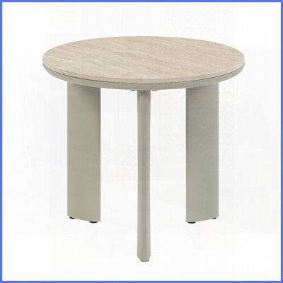 Table basse ronde gris clair en céramique pour le salon, facile à nettoyer et amp; Structure en métal robuste