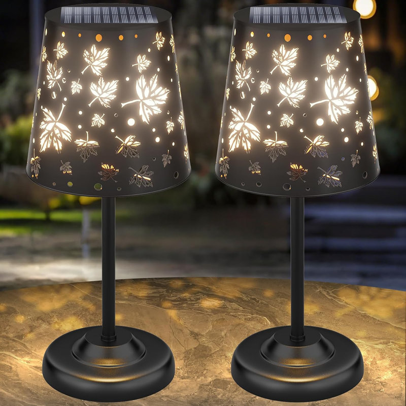Lampe de table solaire d'extérieur sans cordon avec feuille d'érable et lanternes solaires en métal imperméables pour l'extérieur