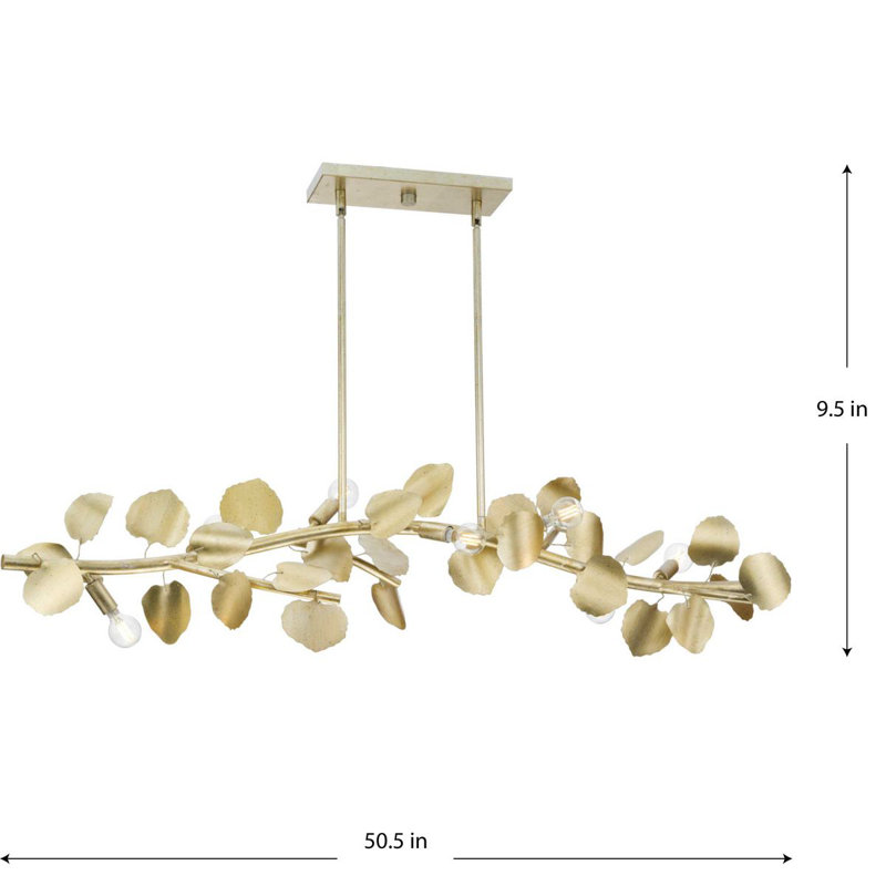 Laurel Gilded Silver 7-Light Linear Chandelier with Hand-Painted Leaves