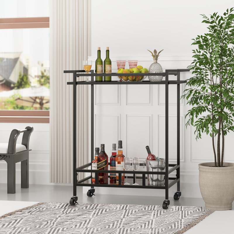 Metal Bar Cart with Mirrored Shelves