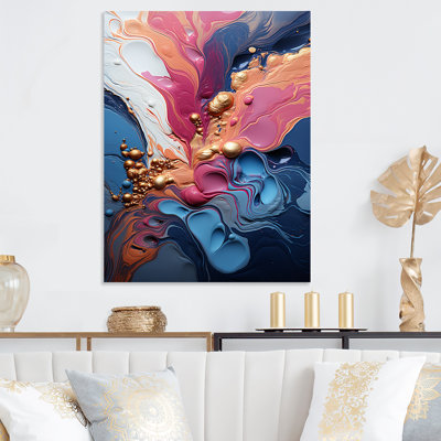 Trippy Pink Blue Abstract Liquid Ink  II - Liquid Ink Abstract Metal Wall Art