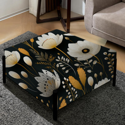 Motif floral jaune et noir Meadow - grand repose-pieds carré floral