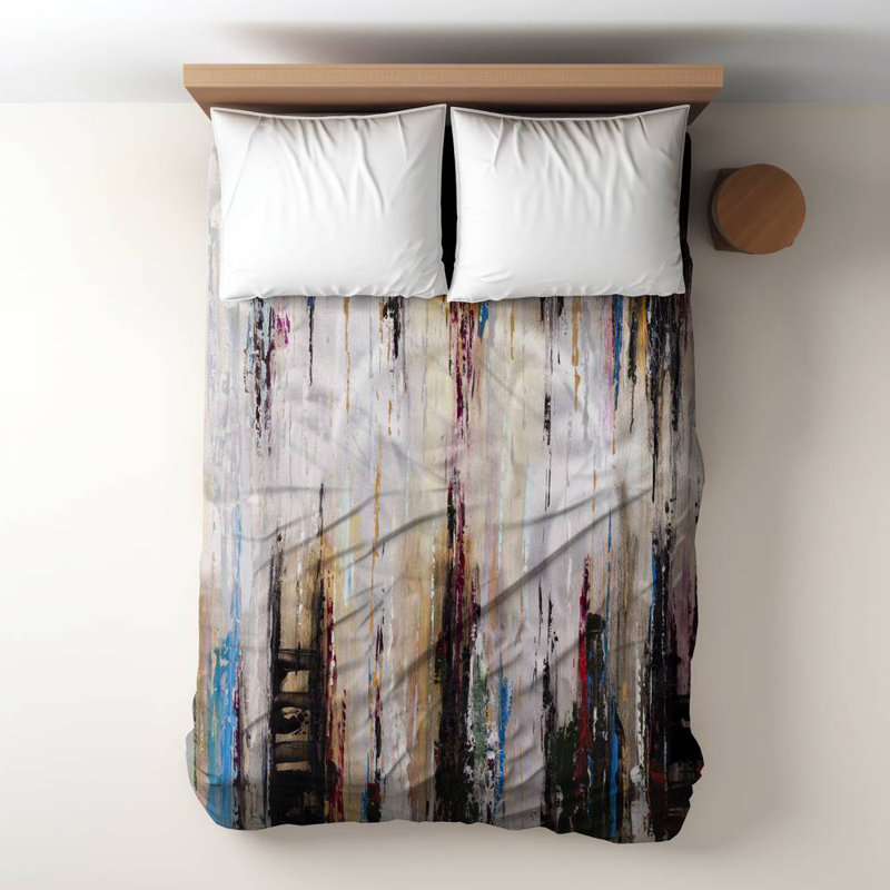 Polyester Sateen Duvet Cover, Twin Duvet, Blue Abstract Runny Paint