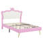Structure de lit tapissier pour chambre avec lumières à DEL et tête de lit couronne, rose et blanc, construction, revêtement silencieux en pleine grandeur rose et blanc, solide et décorative