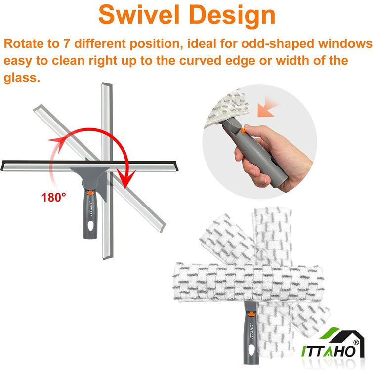 ITTAHO Window Cleaner Tool,12 Squeegee & 11 Microfiber Pad