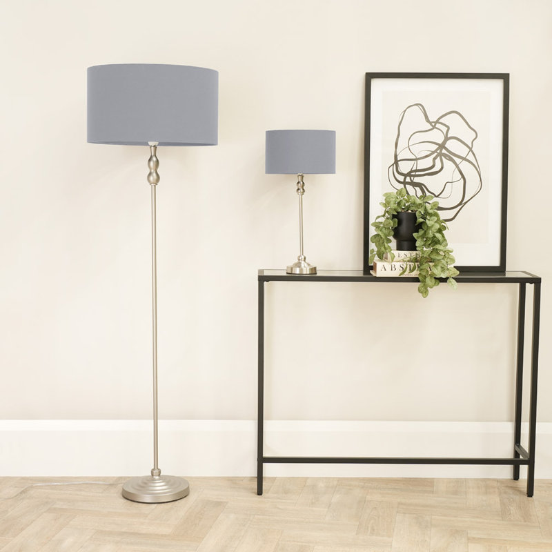 Saylorsburg Metal Table Lamp, Yes, Silver, Grey Fabric