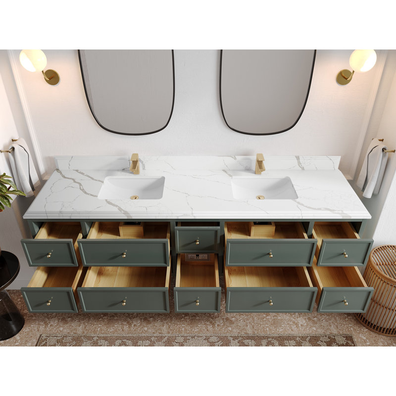 Meuble-lavabo double 84 po Roswell, 1,5 PO – quartz Calacatta Laza
