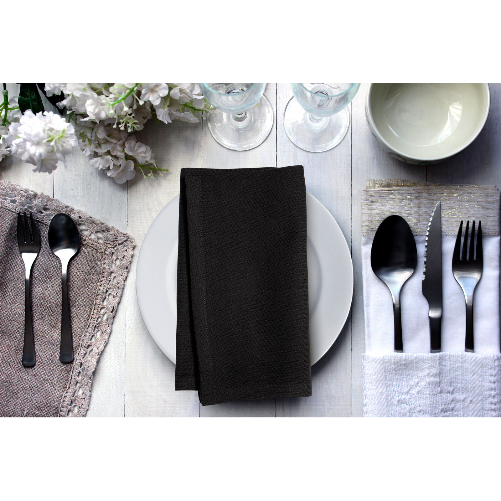 Torrian Reversible Cotton Napkin, Black