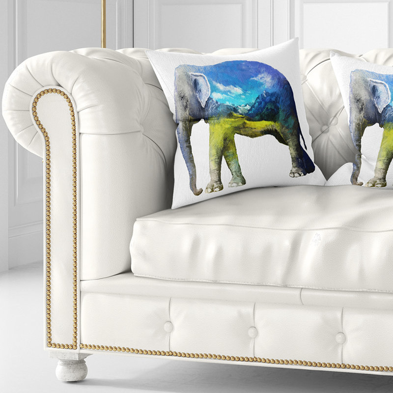 Coussin d’illustration à double exposition animal éléphant, 16 po x 1 po, Polyester/ bourre en polyester