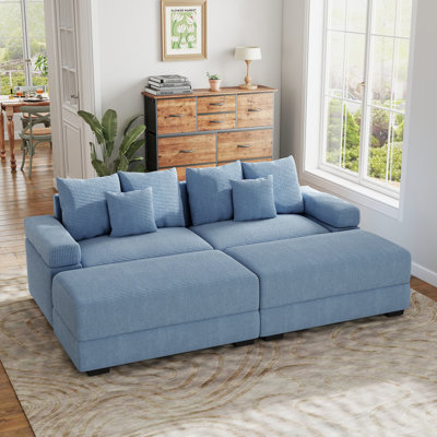 92" Oversized Modular Sofa Deep Seat Couch, Soft Corduroy Loveseat With Pillows And Ottoman For Living Rooms Lounges