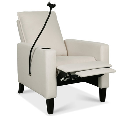 Fauteuil inclinable réglable pour adultes, de couleur beige avec coussin lombaire et porte-gobelet, porte-téléphone moderne pour adulte avec pochette rembourrée en mousse