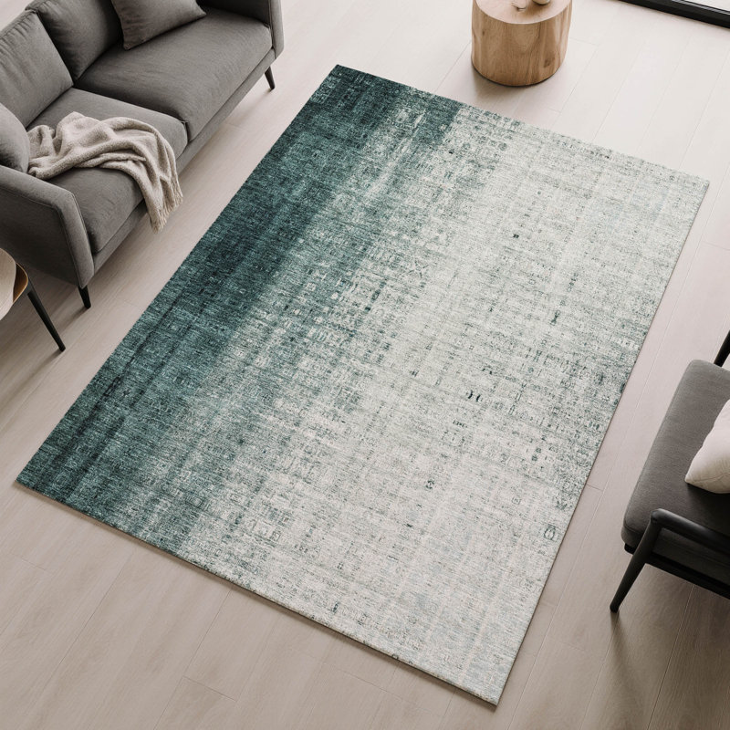 Premium Machine Washable Mayfield AMF2240 Striped Rug, Teal, 5' x 7'6"