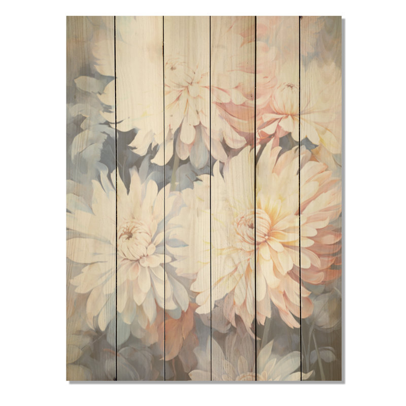 Fleurs blanches et roses élégantes - Art sur bois de pin naturel, H 40 po x l 30 po