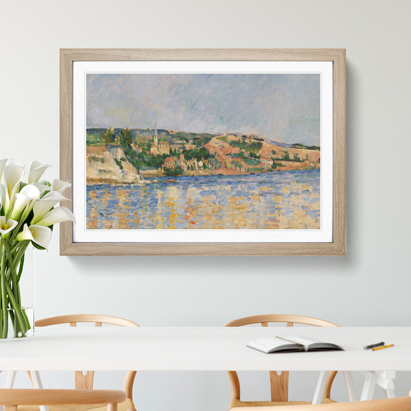 Village at the Water's Edge by Paul Cezanne - Picture Frame Painting, Oak, 36cm H x 48cm W x 2cm D