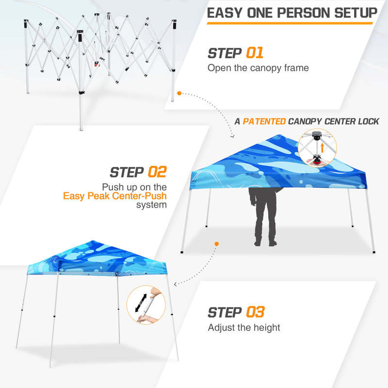 Blue Abstract 10' x 10' Slant Leg Steel Pop-Up Canopy Tent