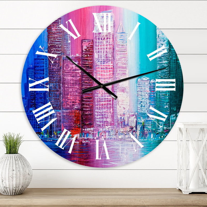 Skyscrapers, paysage abstrait de style urbain, Panorama II - horloge murale moderne, Moyenne