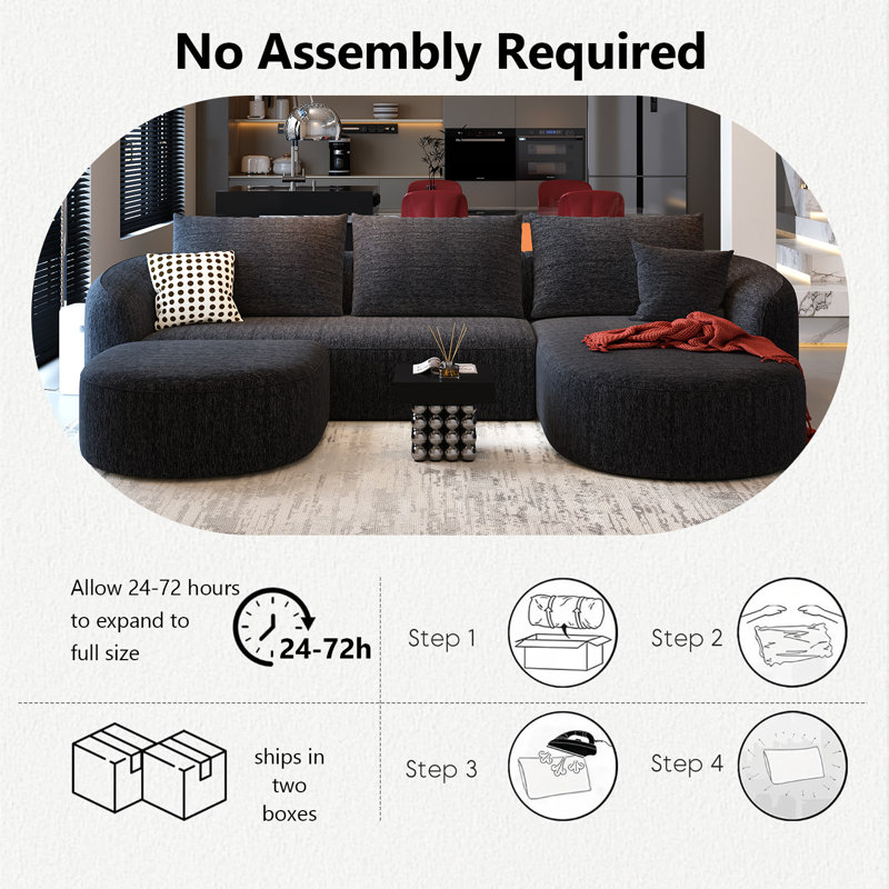 Ensemble de canapé modulaire Boneless, Orienté à droite, H 33,86 po x l 111 po x P 72 po, Noir