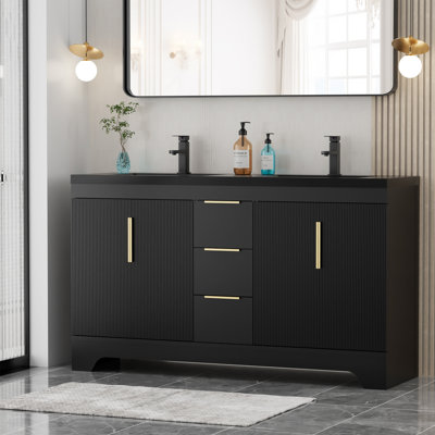 60" Double Sink Bathroom Vanity Set With Resin Sink Top, Faucet, Assembly Required
